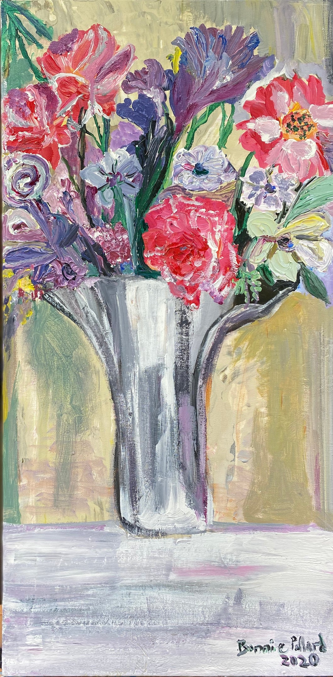 Metallic Vase With Flowers